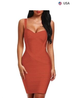 Rust Bodycon Bandage Dress with Sweetheart Neckline